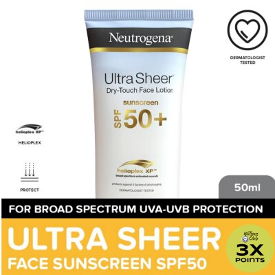 NEUTROGENA Neutrogena Ultra Sheer Dry-Touch Face Sunscreen SPF50 50ml- Light + Non-Sticky, Water Resistant