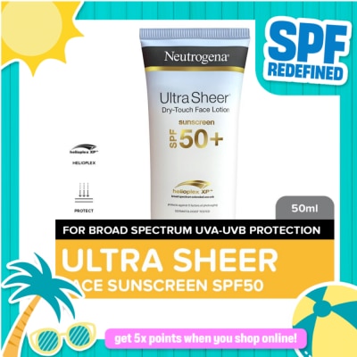 NEUTROGENA - Neutrogena Ultra Sheer Dry-Touch Face Sunscreen SPF50 50ml- Light + Non-Sticky, Water Resistant