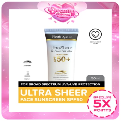 NEUTROGENA - Neutrogena Ultra Sheer Dry-Touch Face Sunscreen SPF50 50ml- Light + Non-Sticky, Water Resistant