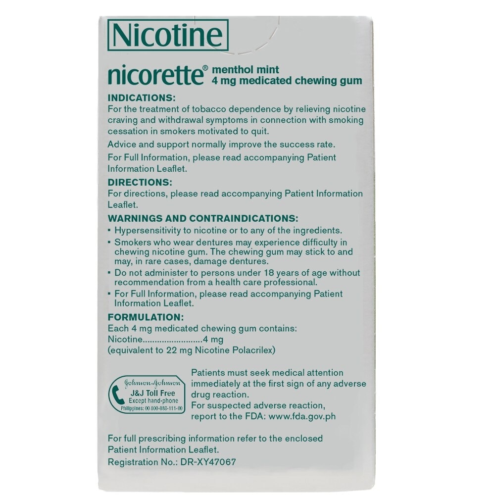 Nicorette Menthol Mint Nicotine Gum 4mg 15s - Quit Smoking