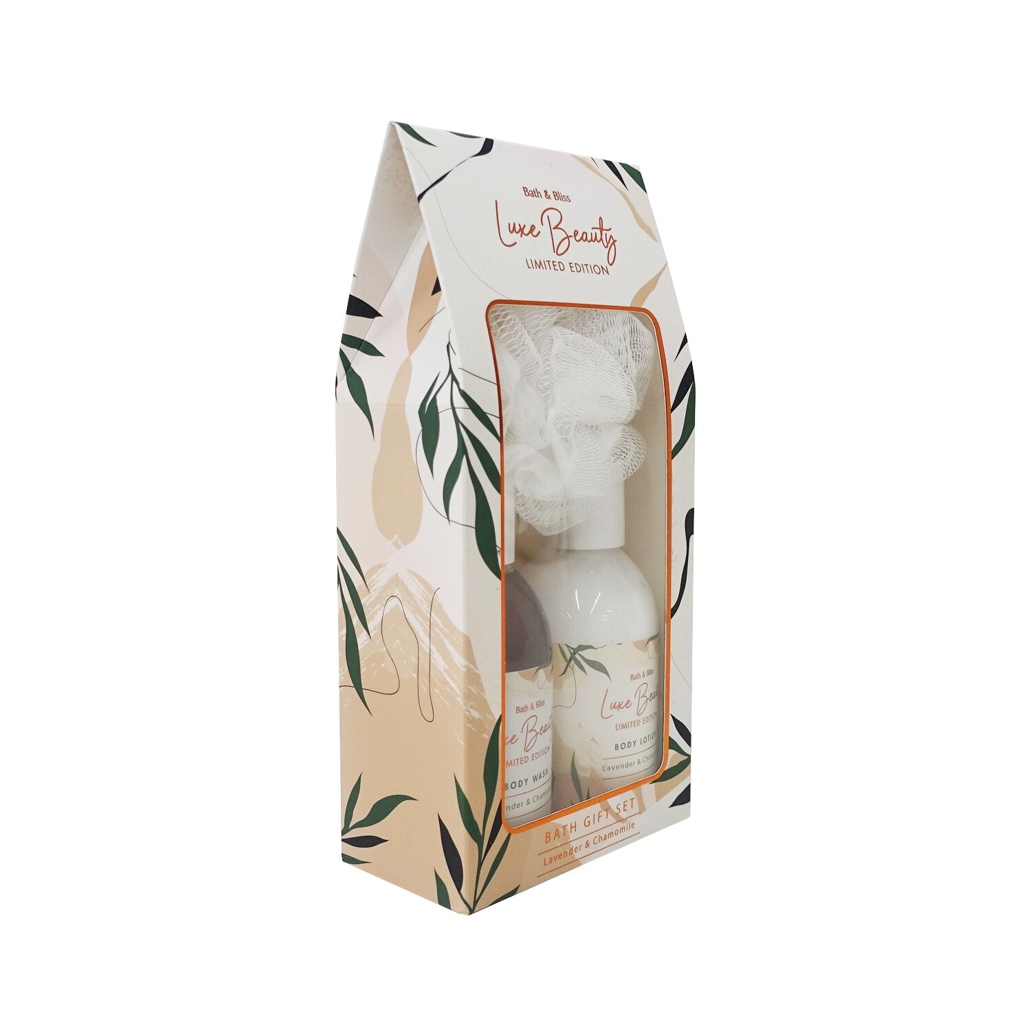 BATH AND BLISS Luxe Beauty Lavender and Chamomile Body Wash 150ml and Body Lotion 150ml Plus Sponge