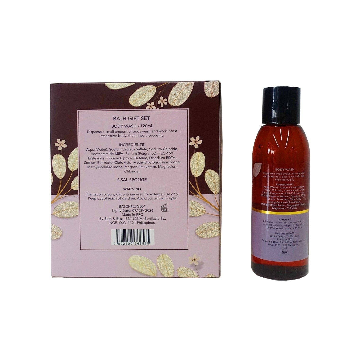 BATH AND BLISS Botanical Spa Body Wash 120ml Plus Sisal Sponge