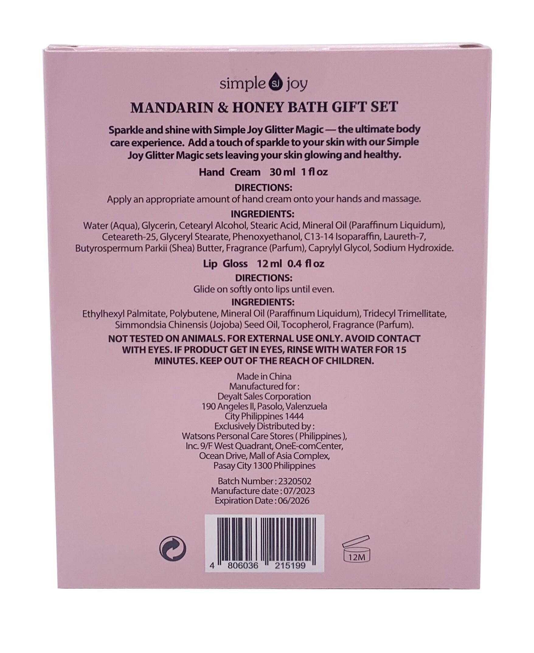 SIMPLE JOY Glitter Magic Hand Cream 30ml Plus Glitter Magic Lip Gloss 12ml