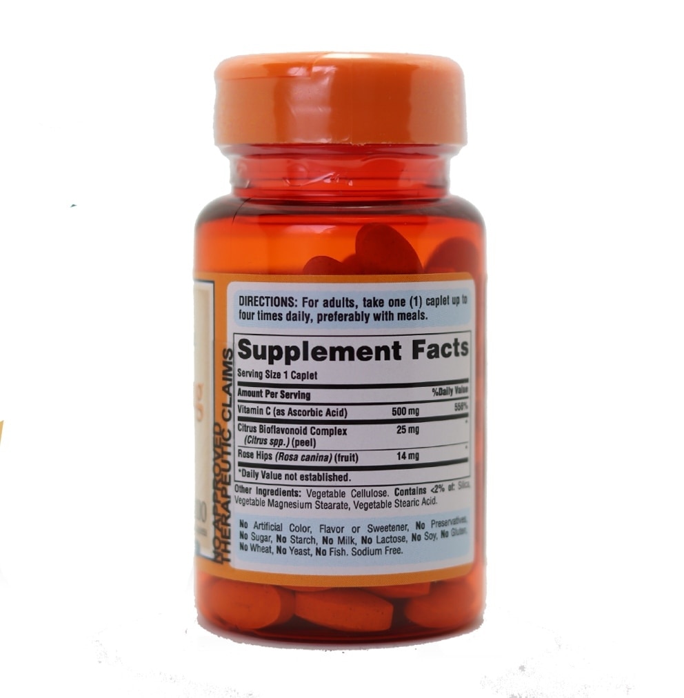 Vitamin C 500 mg Bioflavanoids Rose Hips 100 caplets