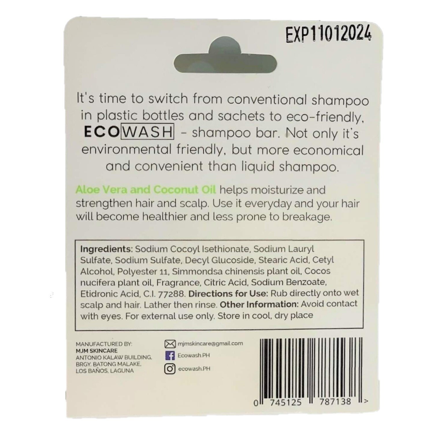 Aloe Vera and Coconut Shampoo Bar 20g
