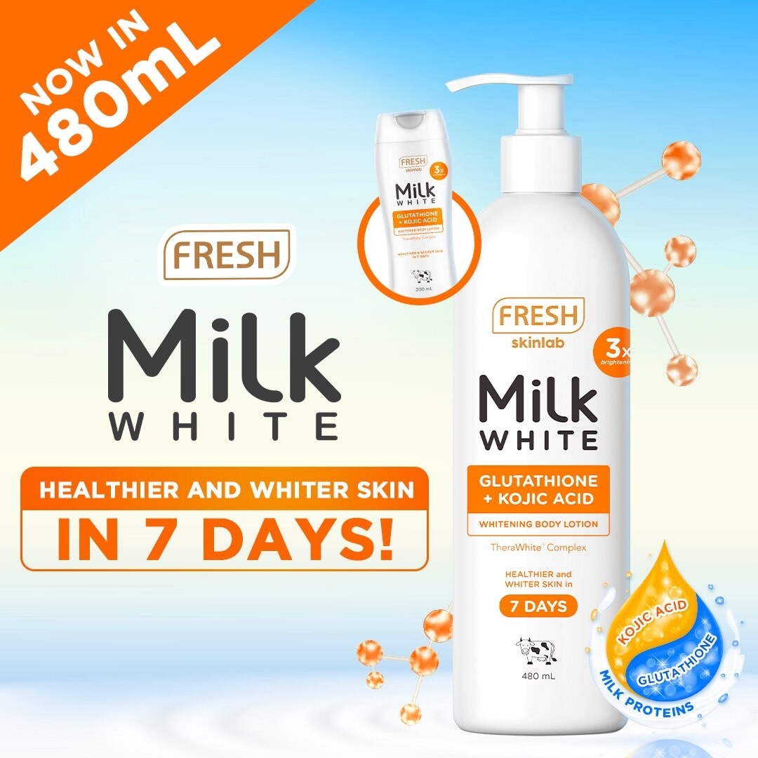 FRESH Skinlab Milk White Glutathione + Kojic Acid Whitening Body Lotion 480ml