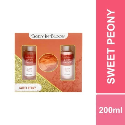 BODY IN BLOOM BODY IN BLOOM Sweet Peony Body Wash 200ml and Body Lotion 200ml with Bath Sponge