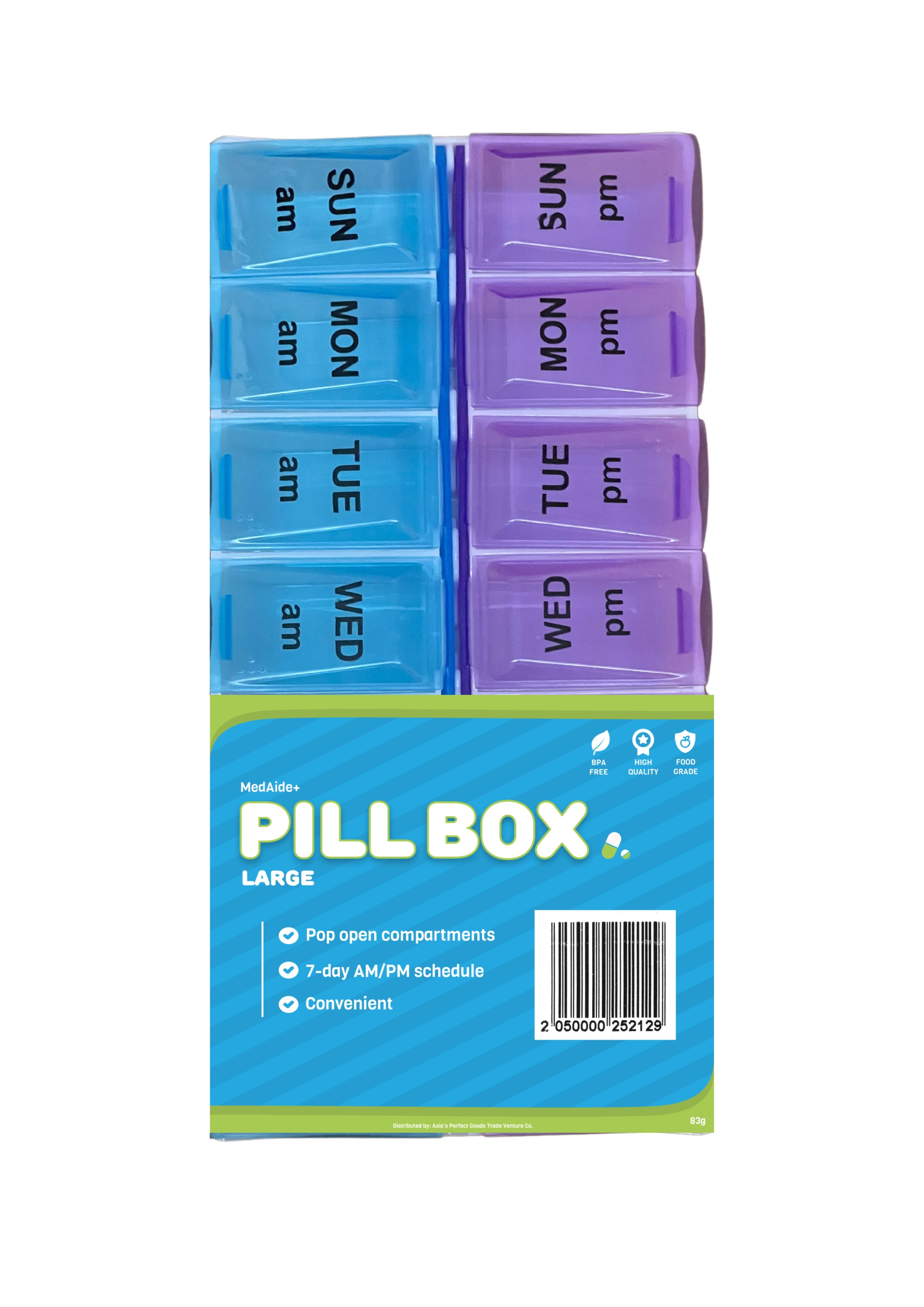 MEDAIDE Large Pill Compartment 7 Days AM/PM Schedule