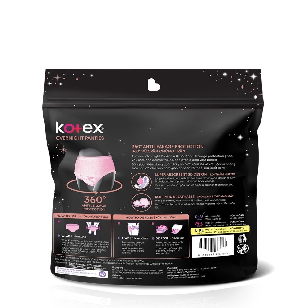 KOTEX Overnight Panties L to XL Size 2s