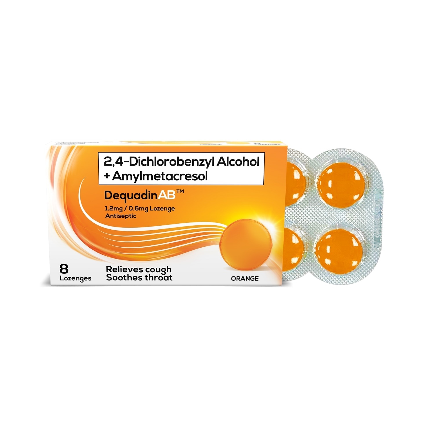 AB 2,4-Dichlorobenzyl Alcohol + Amylmetacresol 1.2mg/0.6mg 8 Lozenges - Orange