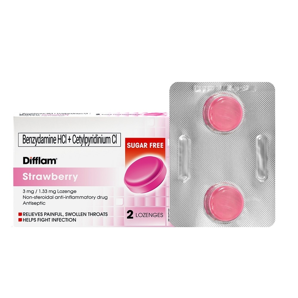 Benzydamine HCI + Cetylpyridinium Cl 3mg/1.33 mg 2 Lozenges - Strawberry