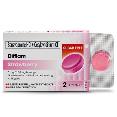 DIFFLAM Benzydamine HCI + Cetylpyridinium Cl 3mg/1.33 mg 2 Lozenges - Strawberry