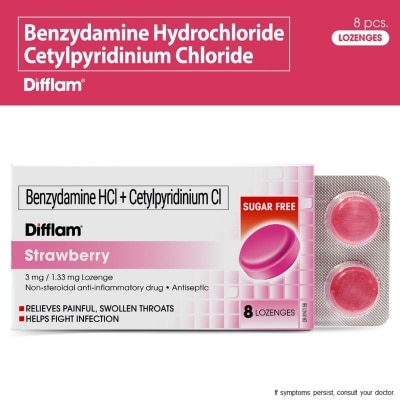 DIFFLAM Benzydamine HCI + Cetylpyridinium Cl 3mg/1.33 mg 8 Lozenges - Strawberry