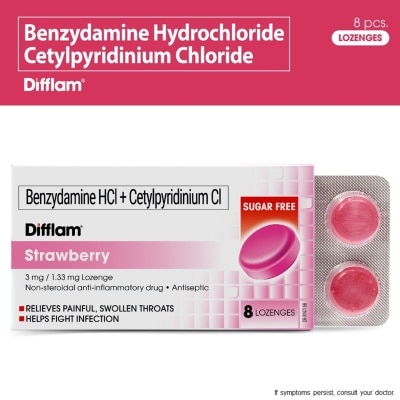 DIFFLAM Benzydamine HCI + Cetylpyridinium Cl 3mg/1.33 mg 8 Lozenges - Strawberry