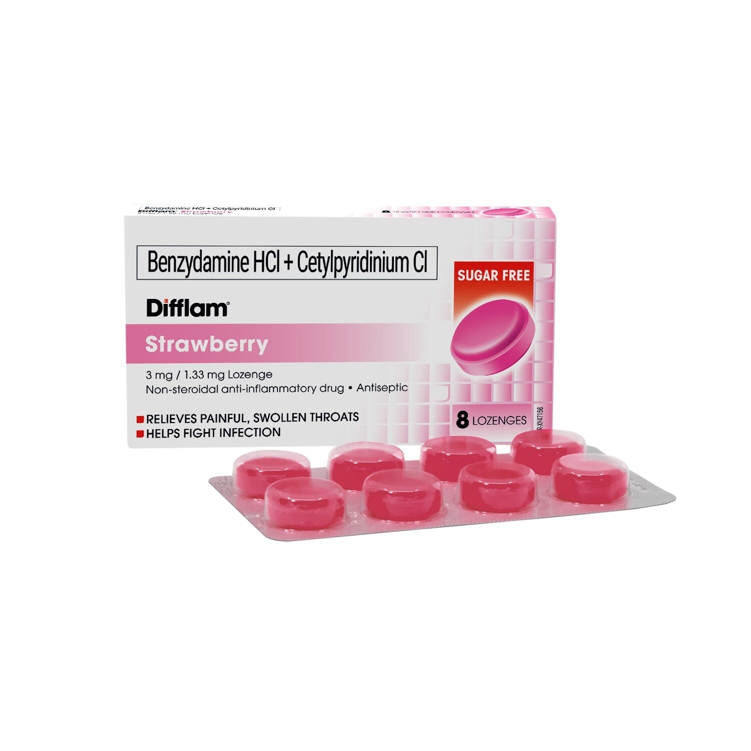 Benzydamine HCI + Cetylpyridinium Cl 3mg/1.33 mg 8 Lozenges - Strawberry