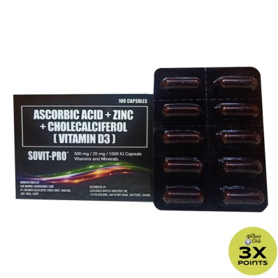 SOVIT Ascorbic Acid + Zinc + Cholecalciferol (Vitamin D3) 1 Capsule (sold per piece)