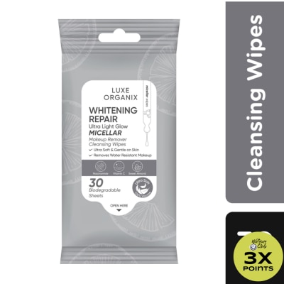 LUXE ORGANIX LUXE ORGANIX Whitening Repair Ultra Light Glow Micellar Makeup Remover Cleansing Wipes 30s