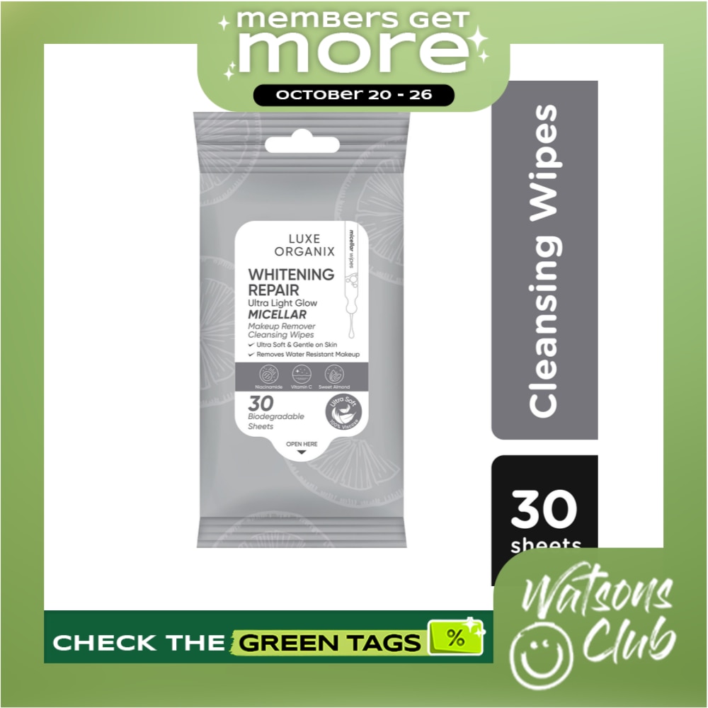 LUXE ORGANIX Whitening Repair Ultra Light Glow Micellar Makeup Remover Cleansing Wipes 30s image