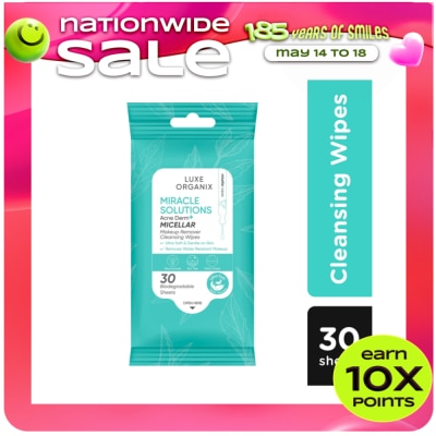 LUXE ORGANIX - LUXE ORGANIX Miracle Solutions Acne Derm+Micellar Make Up Remover Cleansing Wipes 30s