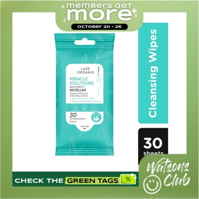LUXE ORGANIX LUXE ORGANIX Miracle Solutions Acne Derm+Micellar Make Up Remover Cleansing Wipes 30s image