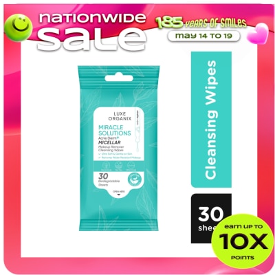 LUXE ORGANIX - LUXE ORGANIX Miracle Solutions Acne Derm+Micellar Make Up Remover Cleansing Wipes 30s