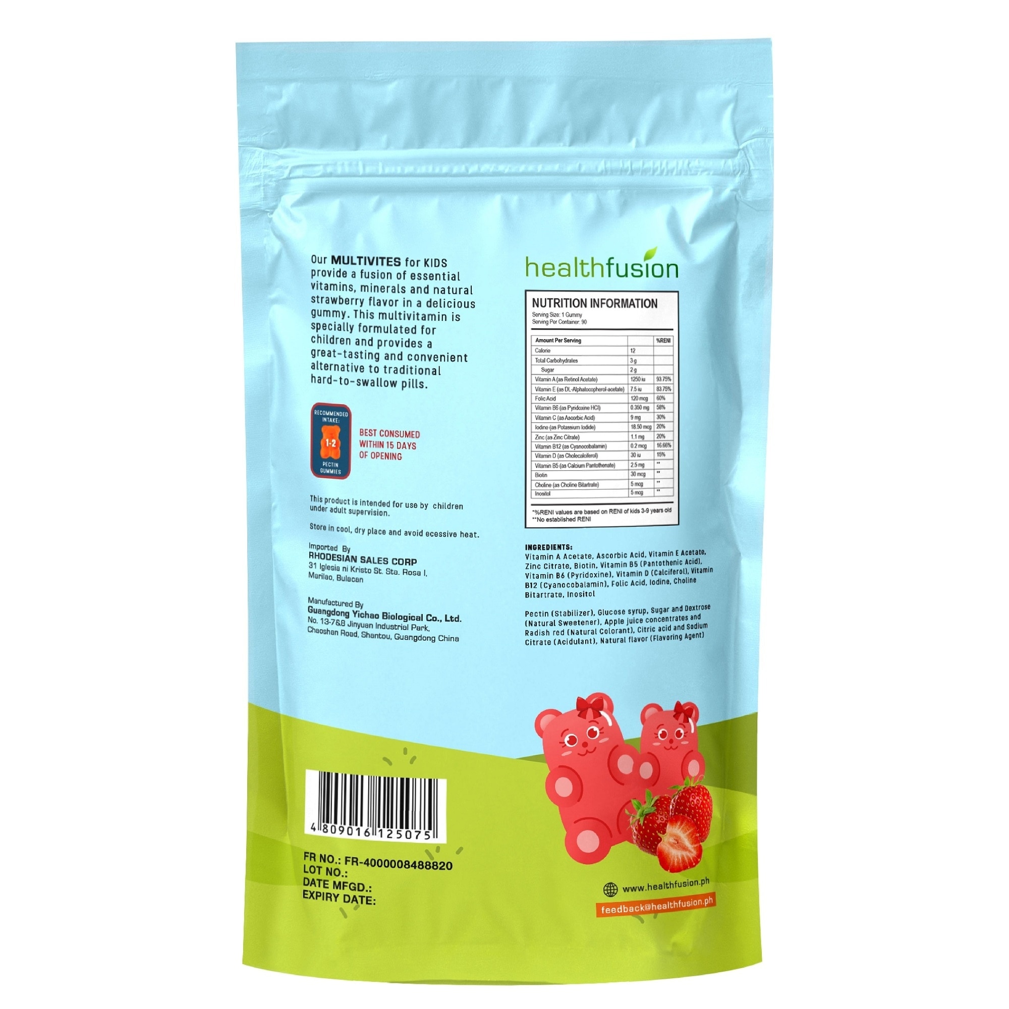 Vitamin C Kids Natural Orange Flavor Pouch 30g (15 Pectin Gummies)