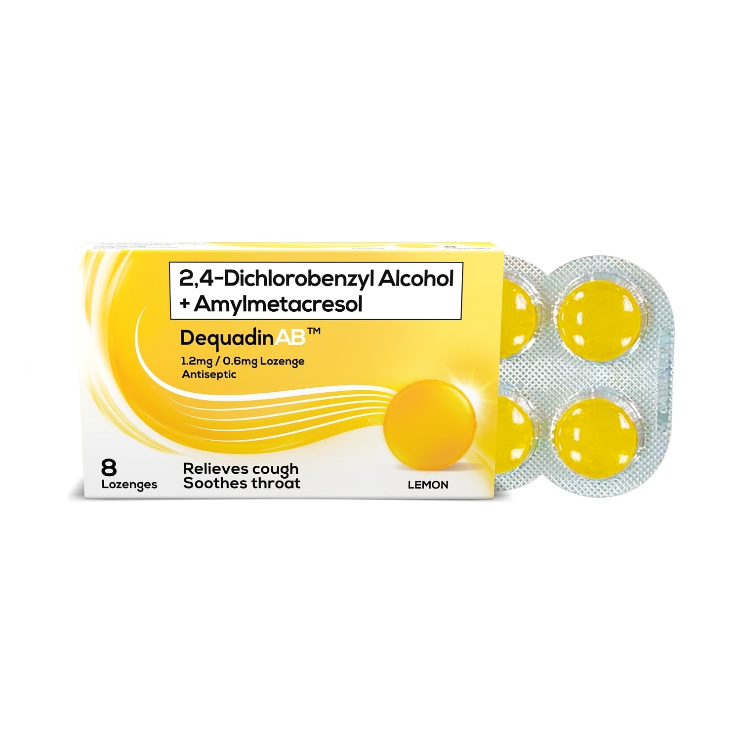 AB 2,4-Dichlorobenzyl Alcohol + Amylmetacresol 1.2mg/0.6mg 8 Lozenges - Lemon