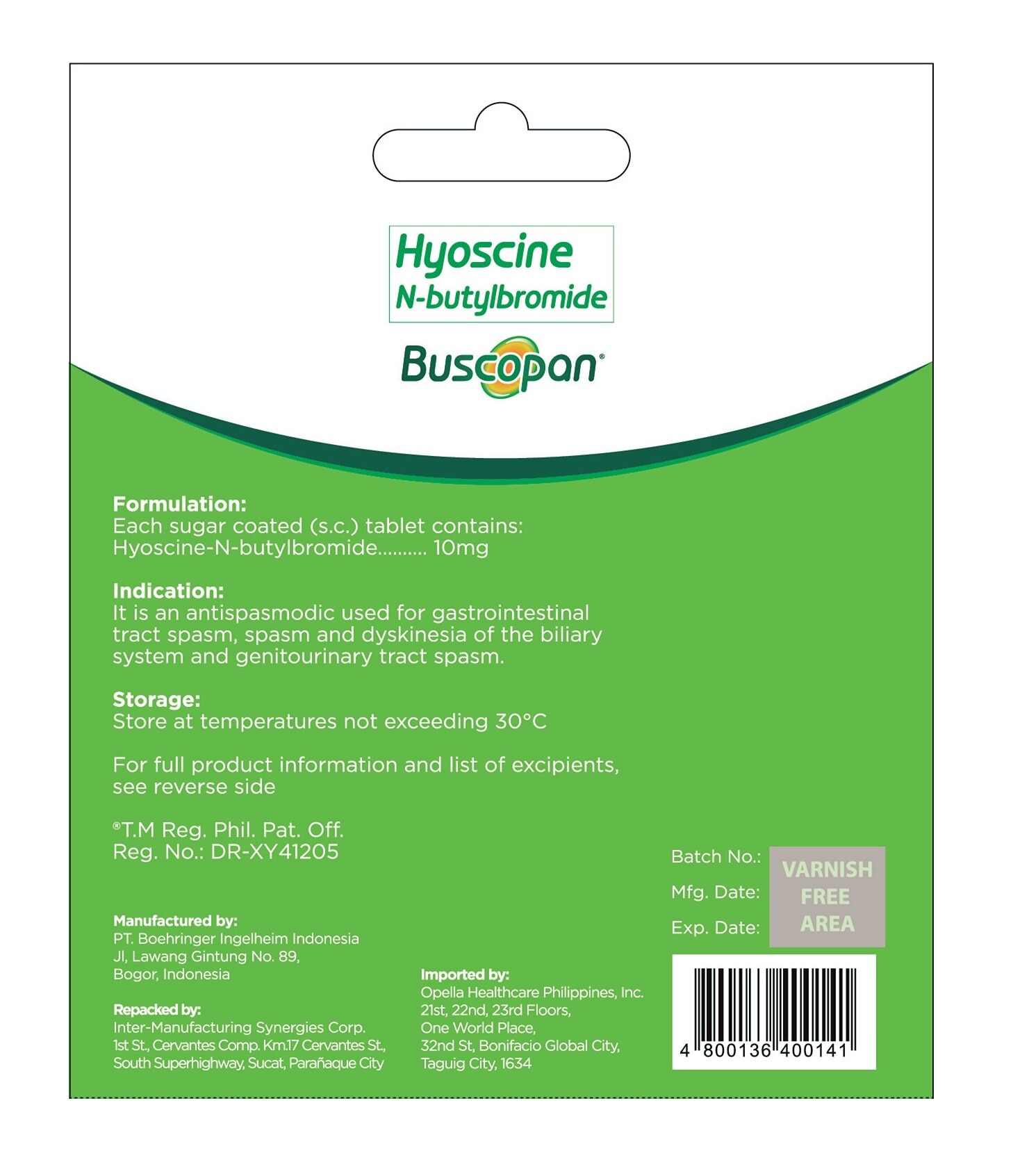 Hyoscine + N-butylbromide 10mg 4 Tablets