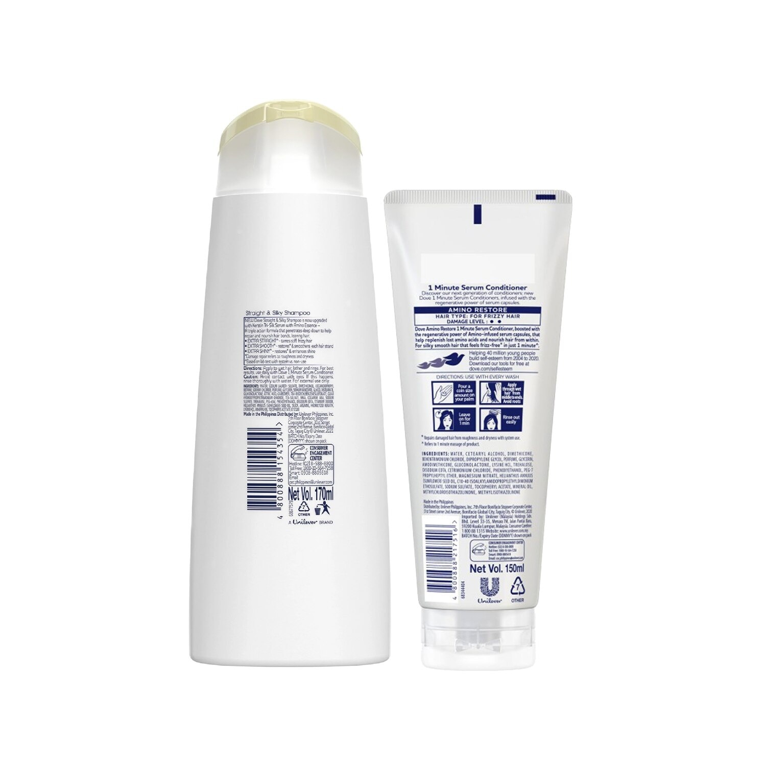 Dove Straight & Silky Shampoo 170ML + Serum Conditioner 150ML