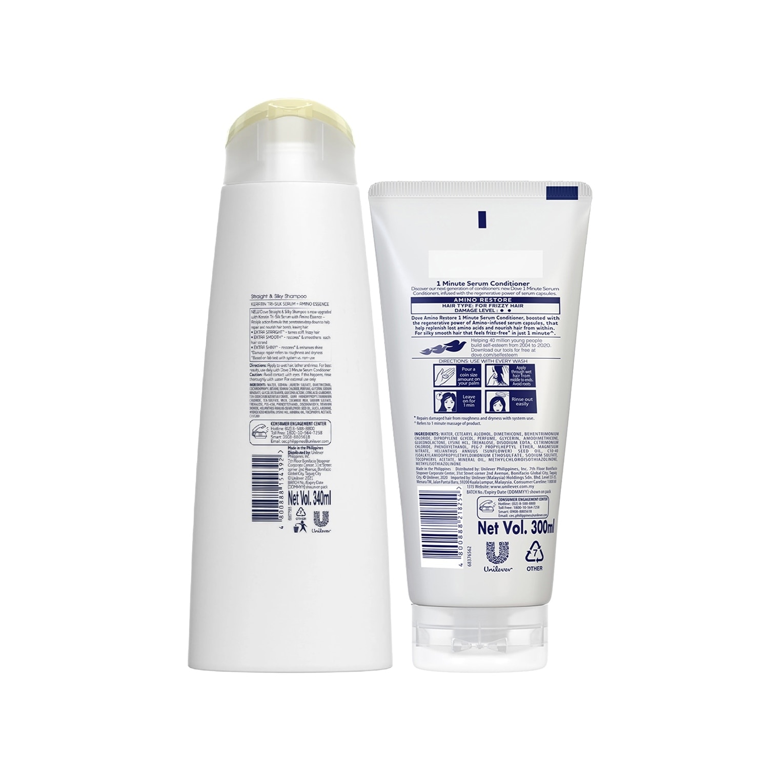 Dove Straight & Silky Shampoo 340ML + Serum Conditioner 300ML