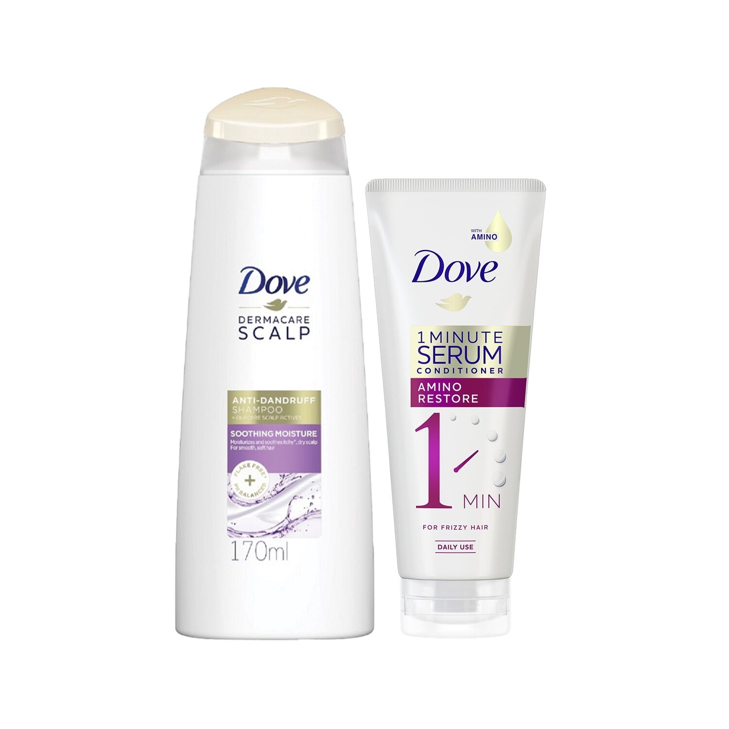 Dove Soothing Moisture Shampoo 170ML + Amino Restore Serum Conditioner 150ML