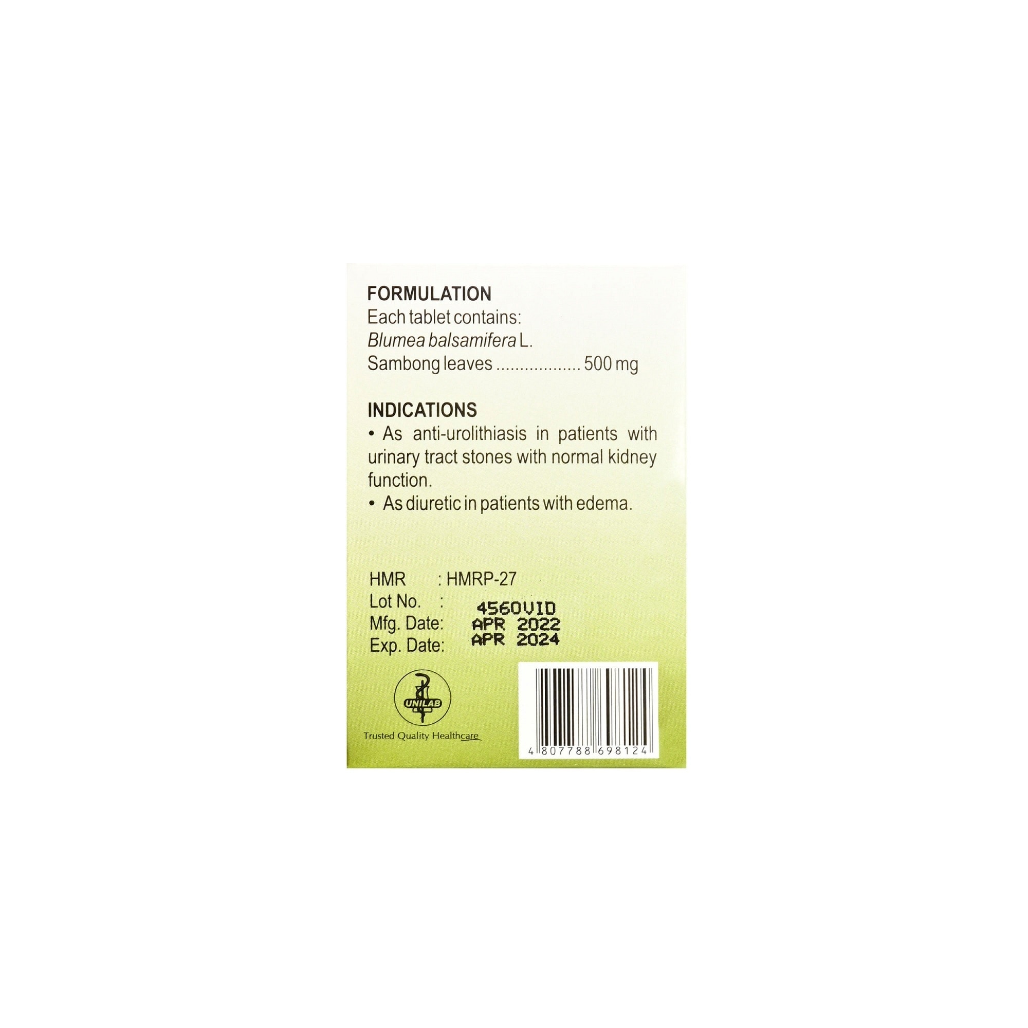 Blumea balsamifera L. + Sambong Leaf 500mg 1 Tablet (sold per piece)