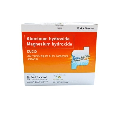 DUCID Aluminum hydroxide + Magnesium hydroxide 200mg/400mg per 10ml Suspension ANTACID 1 sachet (sold per piece)