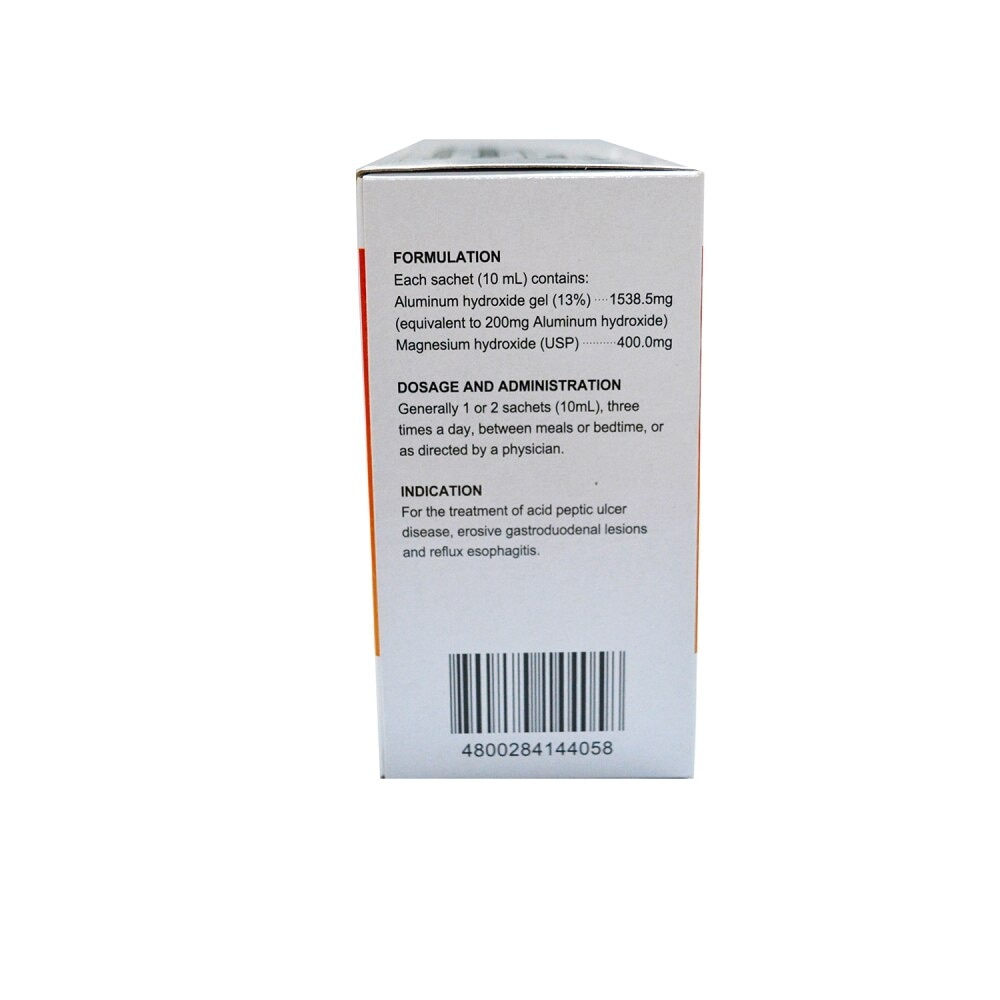 Aluminum hydroxide + Magnesium hydroxide 200mg/400mg per 10ml Suspension ANTACID 1 sachet (sold per piece)