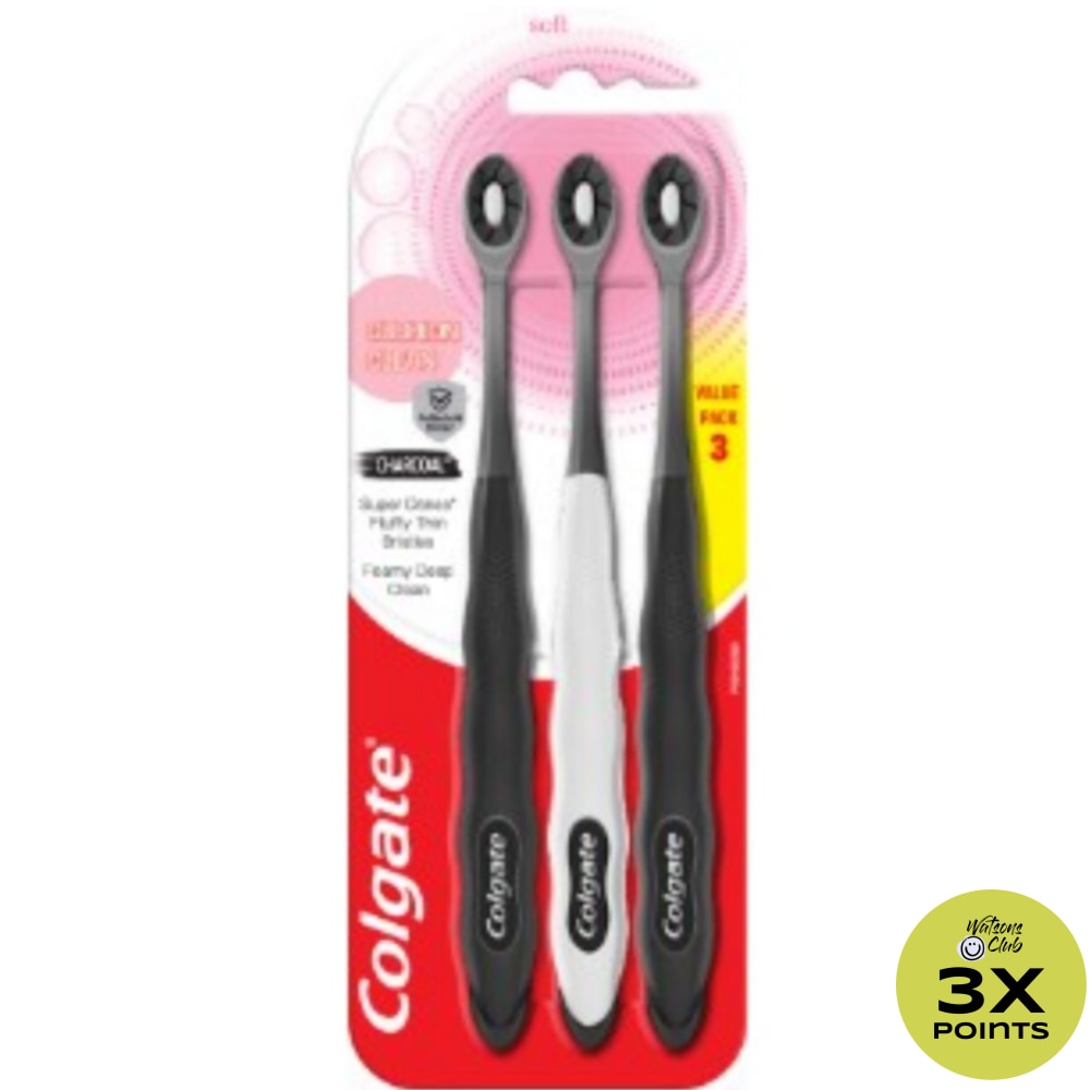 Colgate Cushion Clean Charcoal Toothbrush 3Pk (Soft)