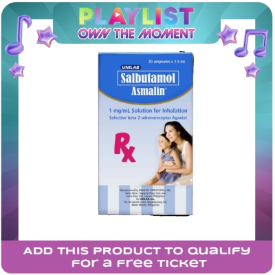 ASMALIN - Salbutamol 1mg/mL Solution for Inhalation 21 ampoule x 2.5ml (sold per piece) [PRESCRIPTION REQUIRED]