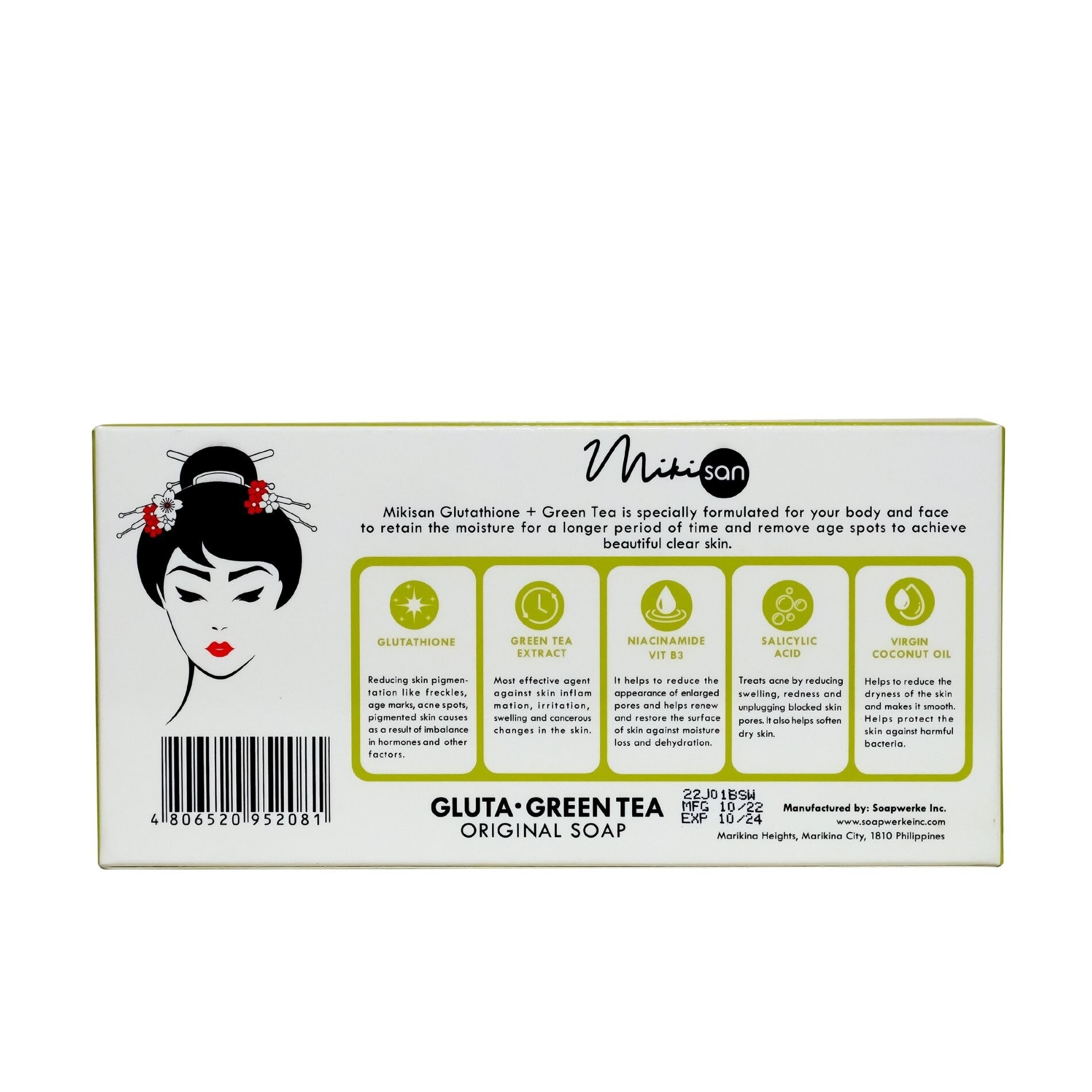 Glutathione Green Tea Original Soap 90g x 3