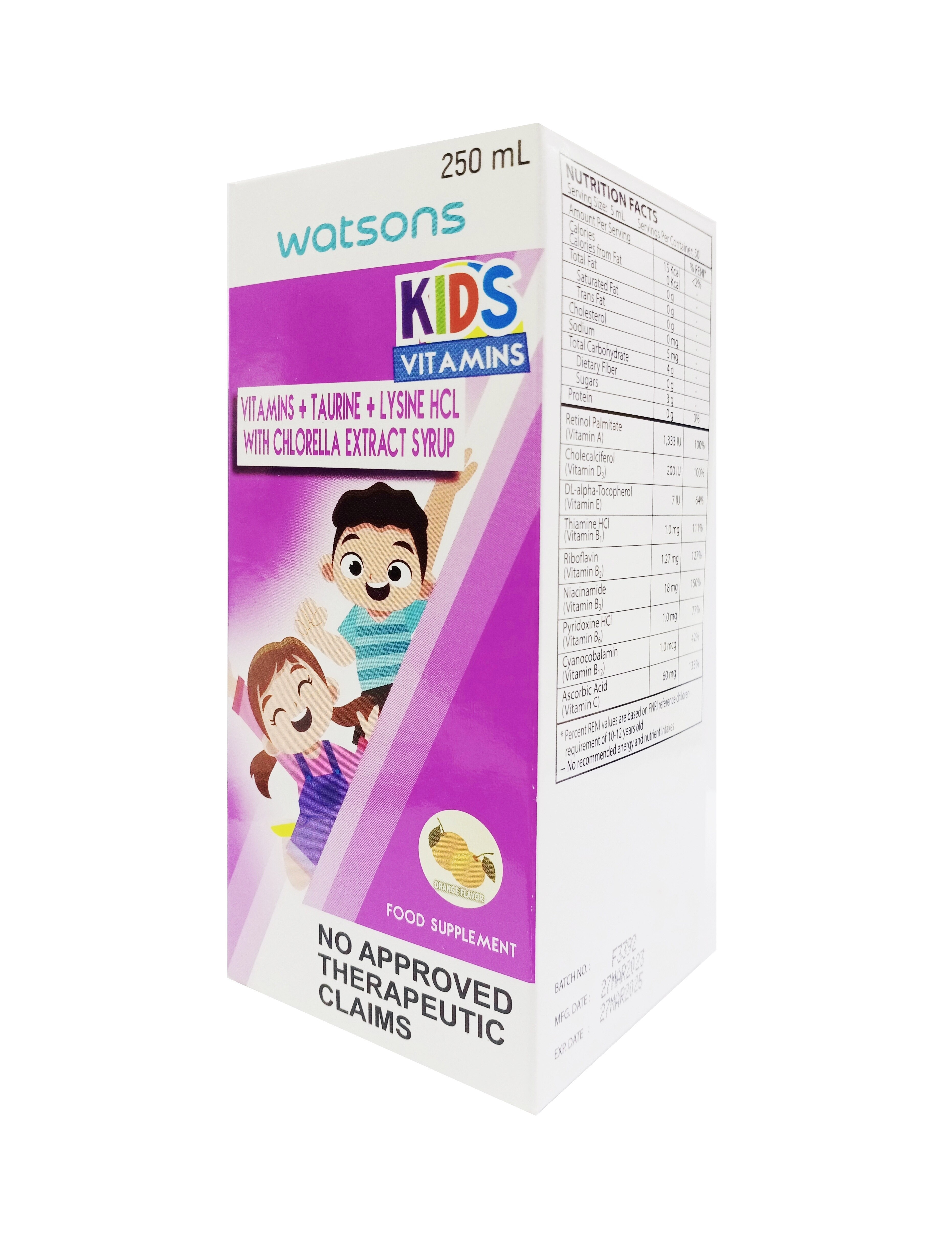 Kids Vitamins with Taurine + Lysine HCl + Chlorella Extract 250ml Syrup