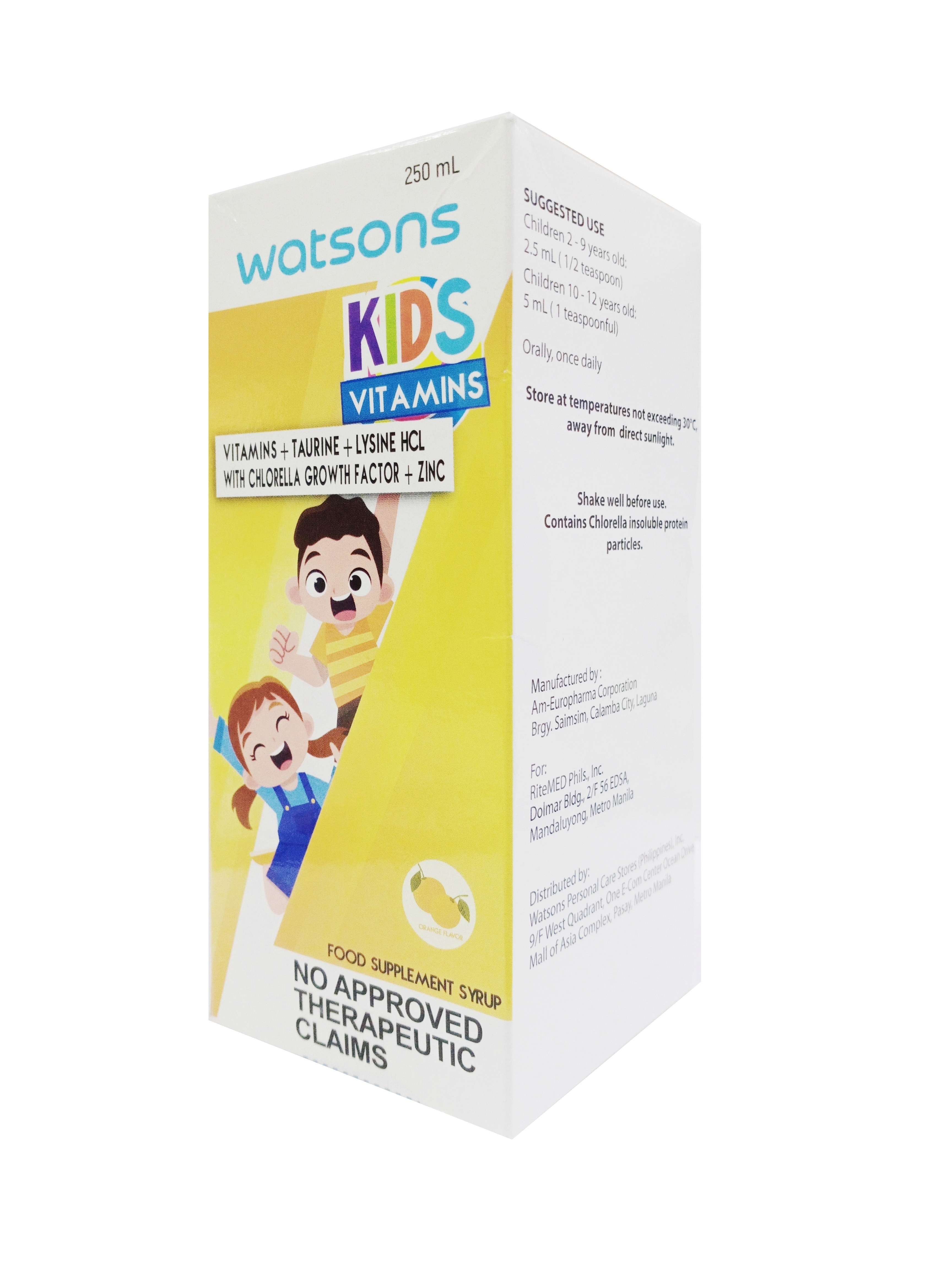 Kids Vitamins with Taurine + Lysine HCl + Chlorella Extract + Zinc 250ml Syrup