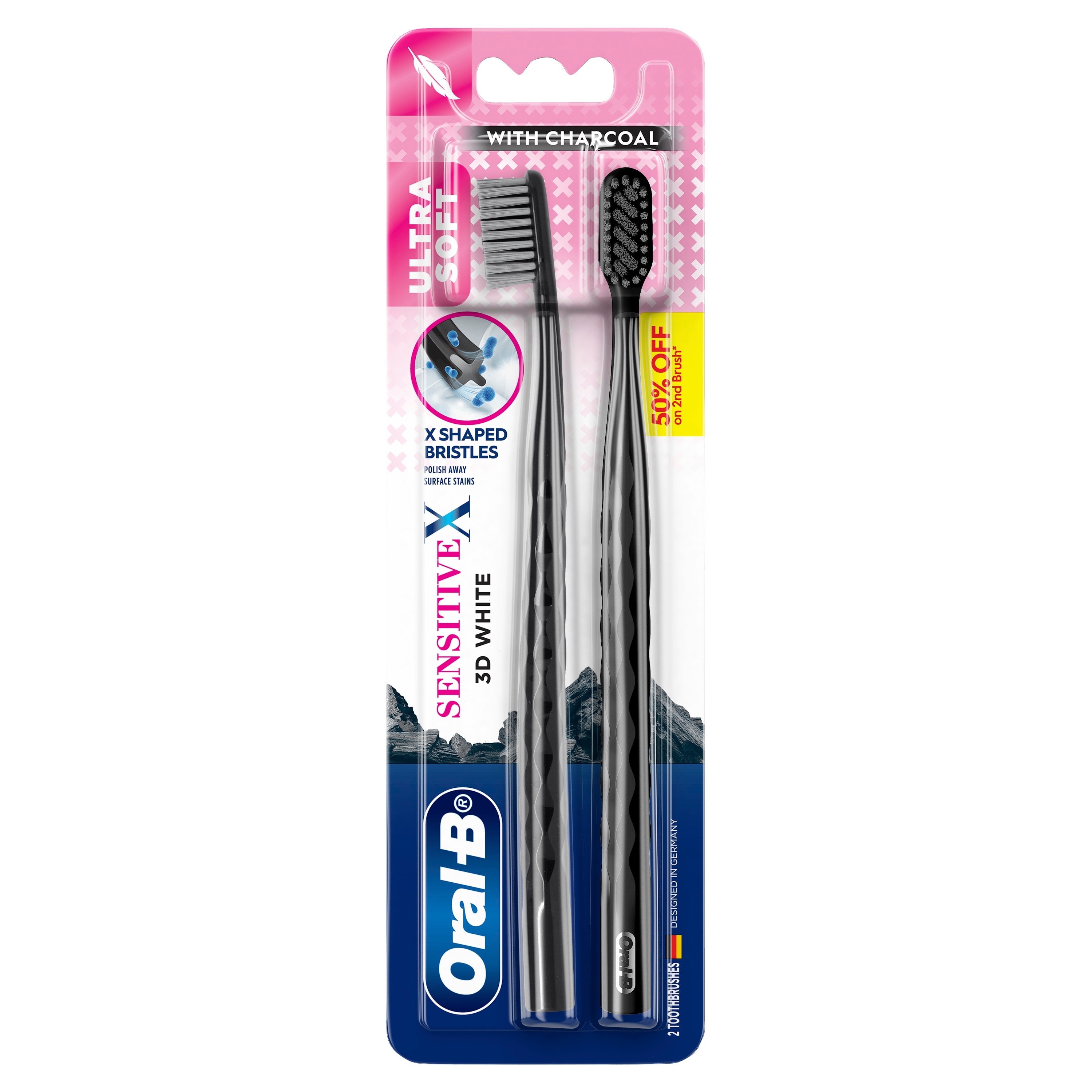 "	Oral-B SensitiveX 3D White Charcoal Toothbrush 2s"
