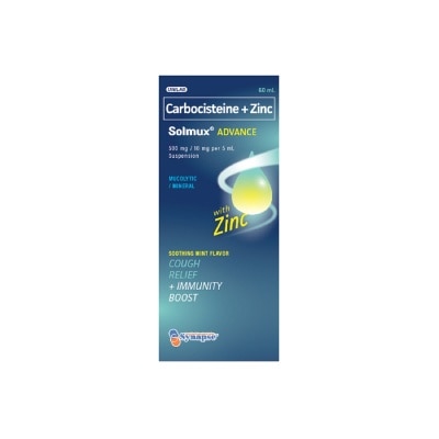 SOLMUX Advance Carbocisteine + Zinc 500 mg/ 10 mg 60ml Suspension