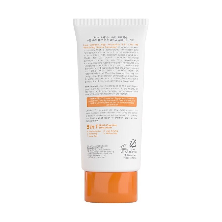 LUXE ORGANIX 5in1 UV Pro Whitening Serum Sunscreen SPF 100 PA+++ 40ml