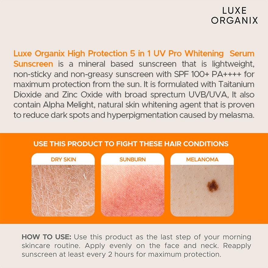 LUXE ORGANIX 5in1 UV Pro Whitening Serum Sunscreen SPF 100 PA+++ 10ml