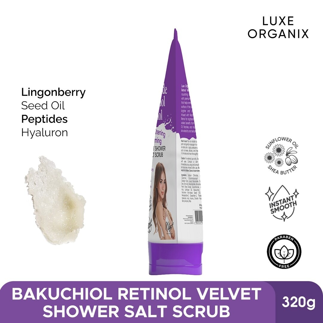 LUXE ORGANIX Niacinamide + Bakuchiol Retinol Velvet Shower Salt Scrub 320g