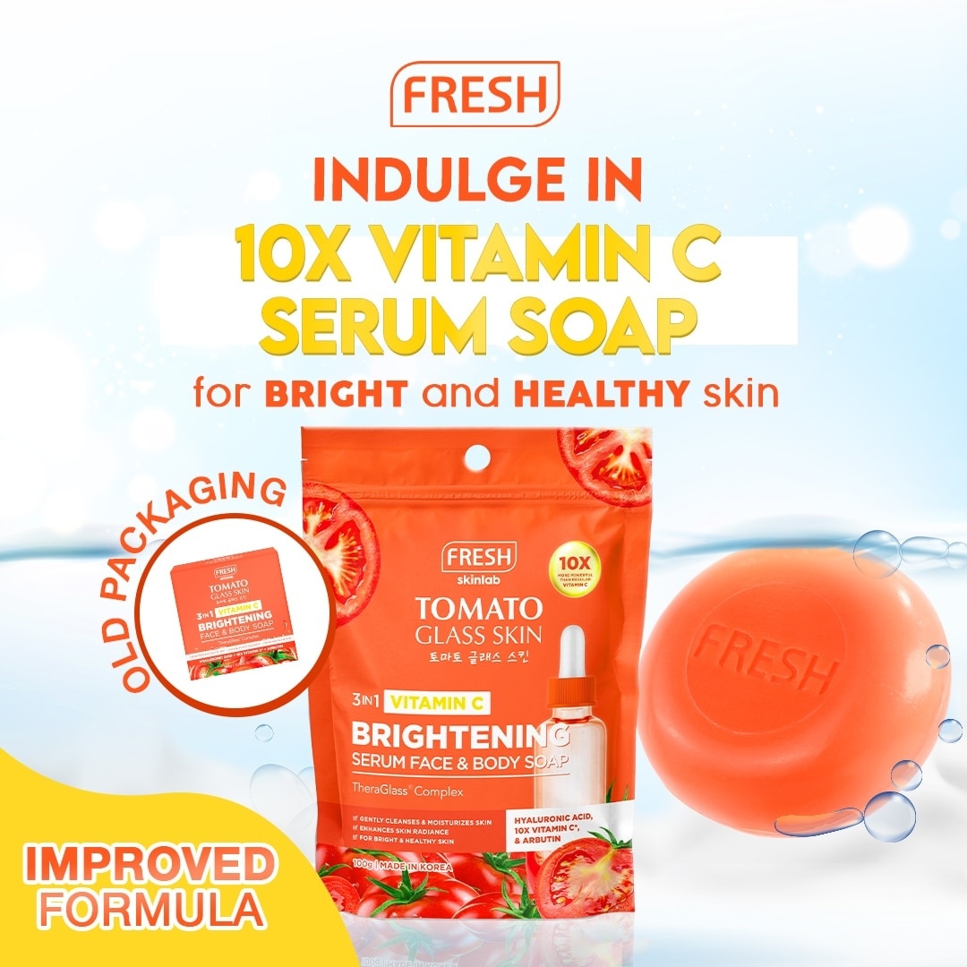 FRESH Skinlab Tomato Glass Skin 3 in 1 Vitamin C Brightening Serum Face & Body Soap 100g