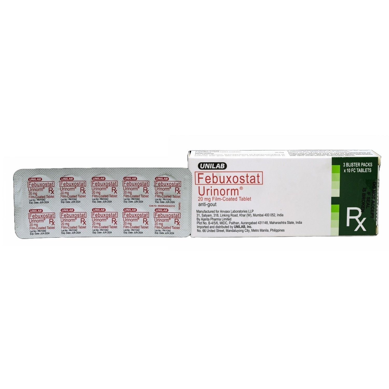 Urinorm Febuxostat 20mg Film-coated Tablet (sold per piece) [PRESCRIPTION REQURIED]