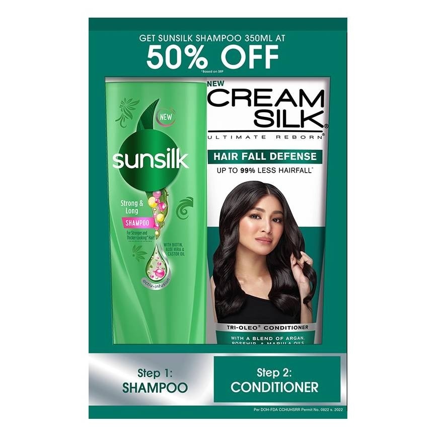 CREAMSILk Ultimate Reborn Hairfall Defense Conditioner 350ml Plus Sunsilk Strong and Long Shampoo