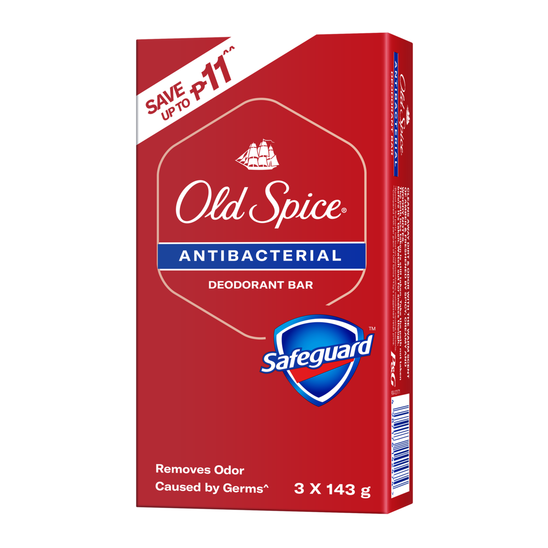 OLD SPICE Antibacterial Deodorant Bar With Power Of Safeguard 143g 3s