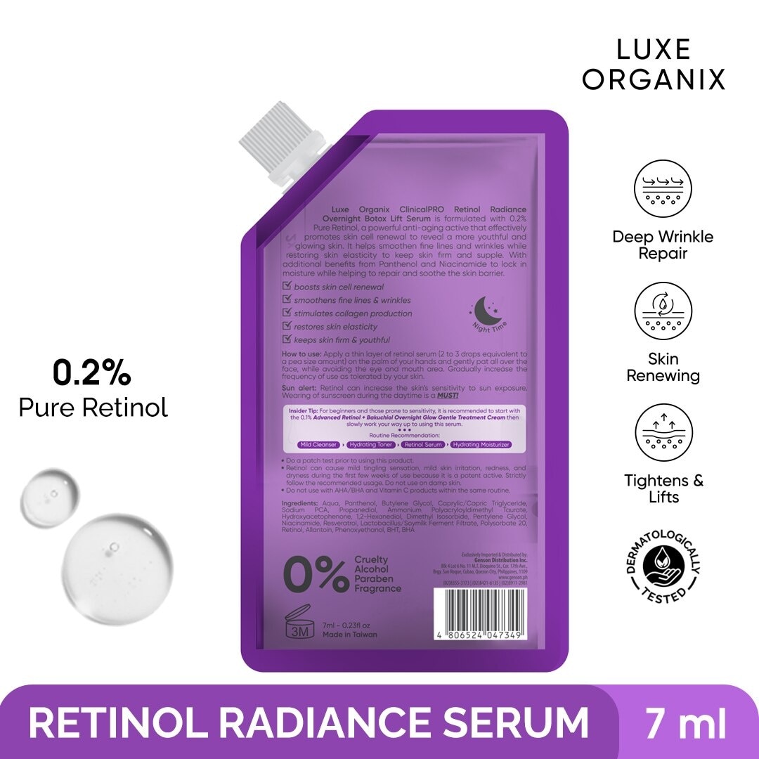 LUXE ORGANIX Clinical Pro Retinol Radiance Overnight Botox Lift Serum 7ml