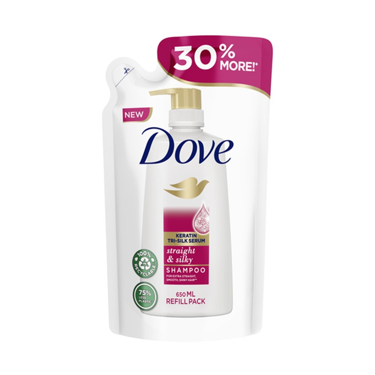 DOVE Bio-Keratin Straight and Silky Shampoo 650mL Refill Pack